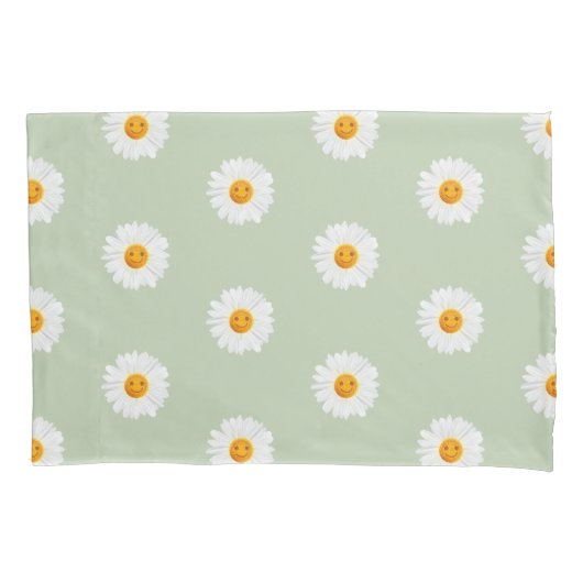 Housse D'oreillers Visage de smiley de fleur de marguerite (devant)