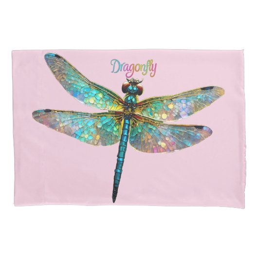 Housse D'oreillers Vitraux Dragon Libellule Colorée (devant)