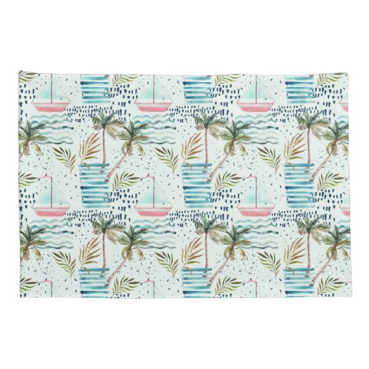 Housse D'oreillers Voilier d'aquarelle avec le motif de palmier (Dos-Droit)