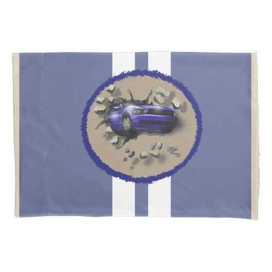 Housse D'oreillers Voiture bleue qui s'écrase à travers un mur (devant)