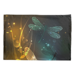 Housse D'oreillers Vol de libellule verte lumineuse
