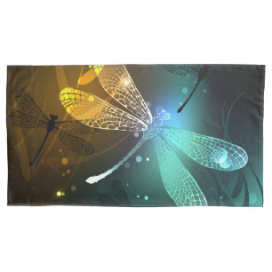 Housse D'oreillers Vol de libellule verte lumineuse