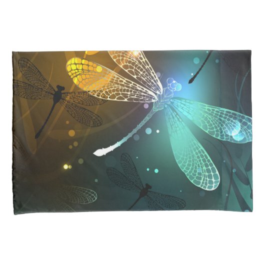 Housse D'oreillers Vol de libellule verte lumineuse (devant-Droit)