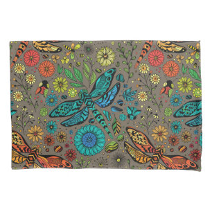 Housse D'oreillers Voler, libellule de mouche sur brun