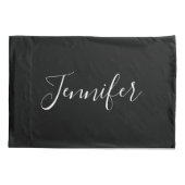 Housse D'oreillers Votre nom | Élégant script blanc sur noir (Dos)