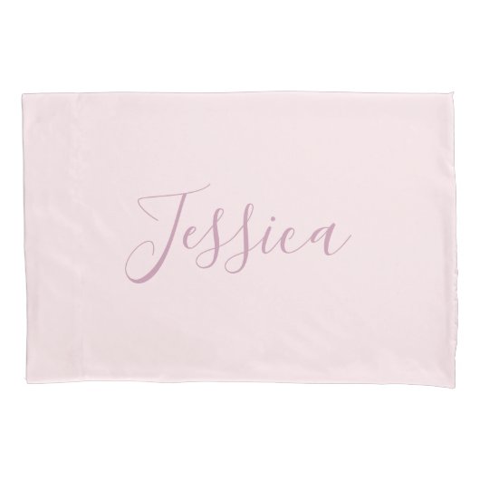 Housse D'oreillers Votre texte | Élégant Script & Soft Blush Rose (devant)