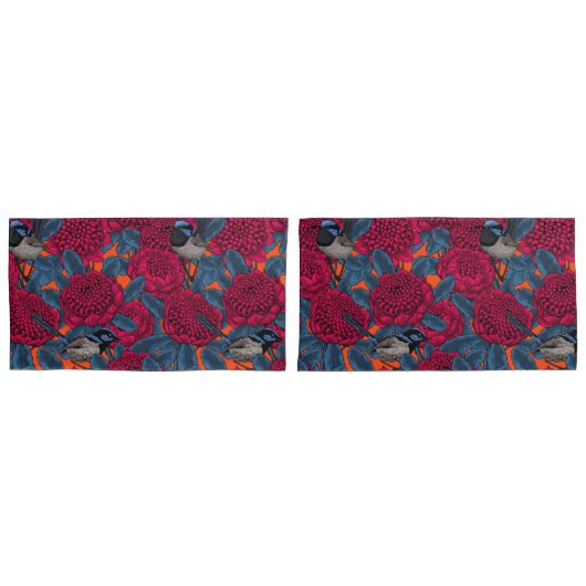 Housse D'oreillers Waratah rouge et brunes (devant-Set)