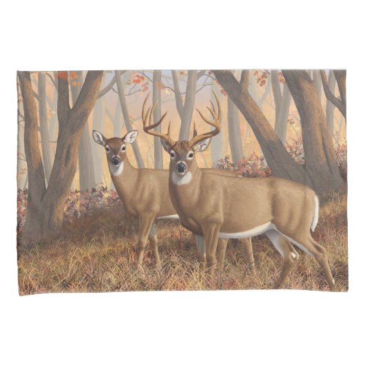 Housse D'oreillers White Deer Buck & Doe Automne Maple Woods (devant-Droit)