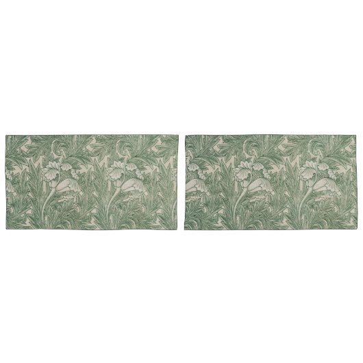 Housse D'oreillers William Morris Tulip Motif Sage Green (devant-Set)