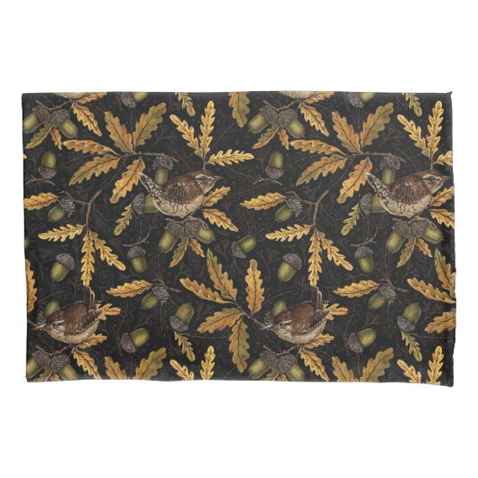 Housse D'oreillers Wrens et cors sur noir (devant-gauche)