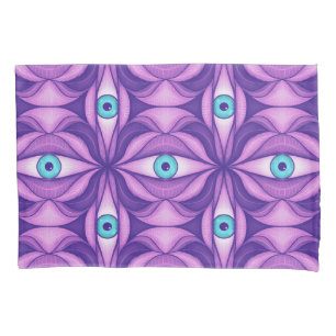 Housse D'oreillers Yeux Bleus Quirky Dans Motif Mystique Violet