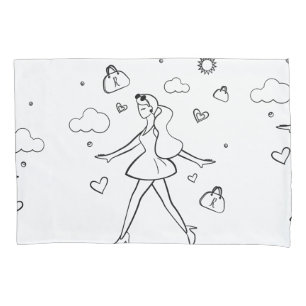 Housse D'oreillers Young Fashion Girl - Sketting Art en noir et blanc
