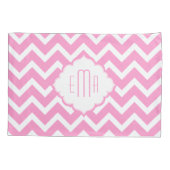 Housse D'oreillers Zigzag géométrique monogramme rose et blanc Chevro (Dos)
