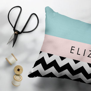 Housse D'oreillers Zigzag noir et blanc, Chevron, Bleu, Votre nom