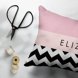 Housse D'oreillers Zigzag noir et blanc, Chevron, rose, Votre nom