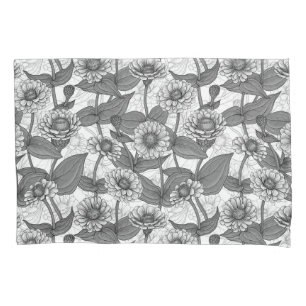 Housse D'oreillers Zinnias, monochrome sur blanc