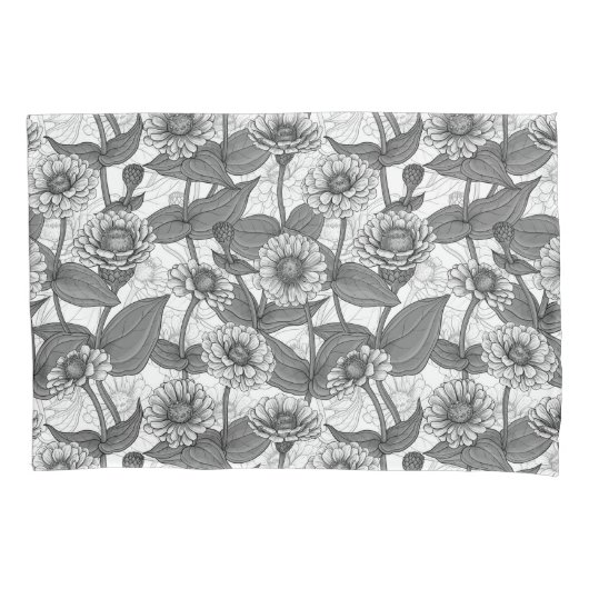 Housse D'oreillers Zinnias, monochrome sur blanc (devant-gauche)