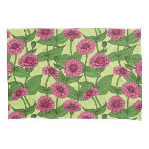 Housse D'oreillers Zinnias rose sur vert clair