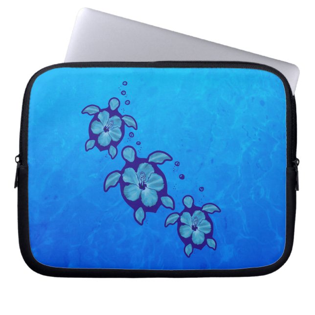 Housse Pour Ordinateur Portable 3 tortues bleues de Honu (Devant)
