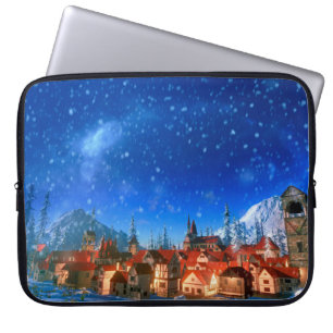 Housse Pour Ordinateur Portable 3d illustration du petit village alpin à l'aube. S