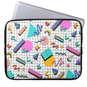 Housse Pour Ordinateur Portable 80s À damiers lumineux : Vintage Géométrique.