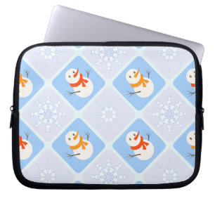 Housse Pour Ordinateur Portable À damiers hiver bonhomme de neige motif et flocons