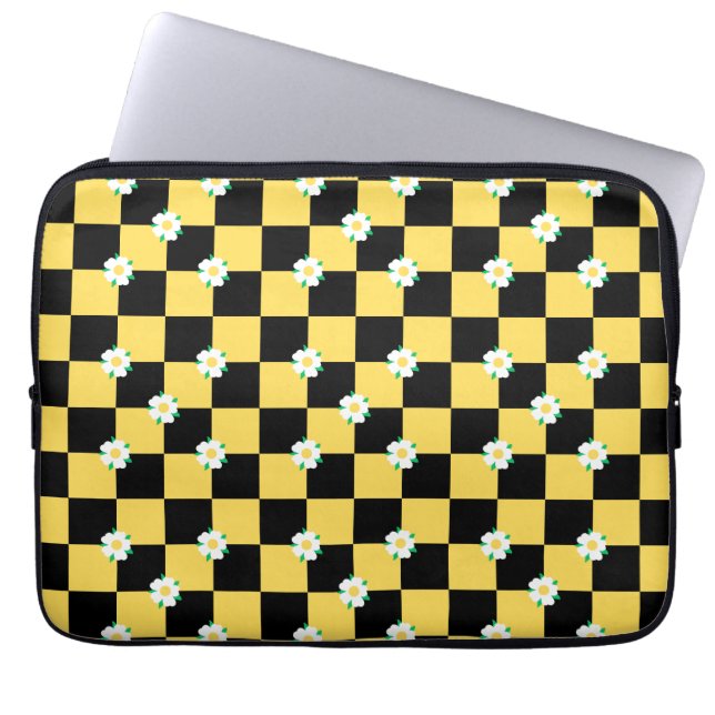 Housse Pour Ordinateur Portable à damiers jaune blanc (Devant)