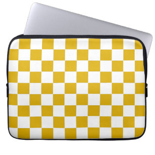 Housse Pour Ordinateur Portable à damiers moutarde jaune et blanc