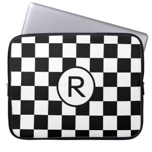 Housse Pour Ordinateur Portable à damiers noir et blanc Motif avec Monogramme