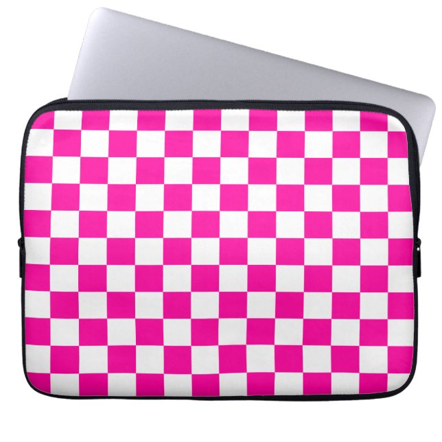 Housse Pour Ordinateur Portable à damiers rose et blanc (Devant)