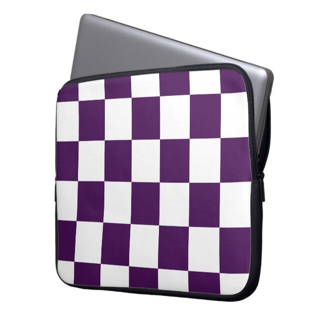 Housse Pour Ordinateur Portable à damiers violet et blanc (devant gauche)