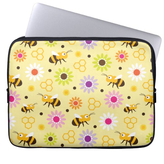 Housse Pour Ordinateur Portable Abeille & Fleurs (Devant)