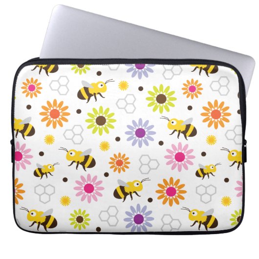 Housse Pour Ordinateur Portable Abeille & Fleurs (Devant)