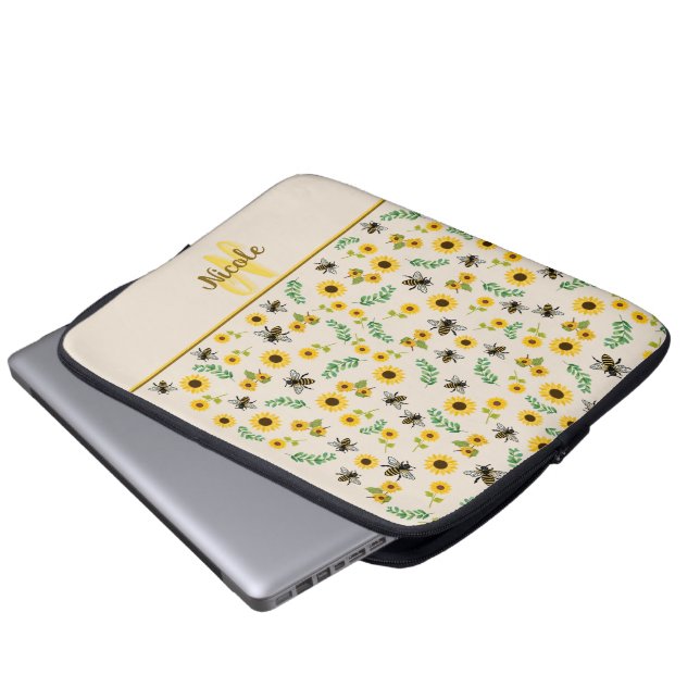 Housse Pour Ordinateur Portable Abeilles de miel et tournesols (Devant bas)