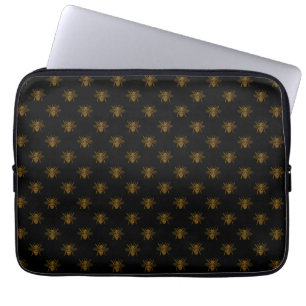 Housse Pour Ordinateur Portable Abeilles en feuille métallique dorée sur fond noir