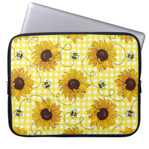 Housse Pour Ordinateur Portable Abeilles mignonnes et tournesols sur un arrière -