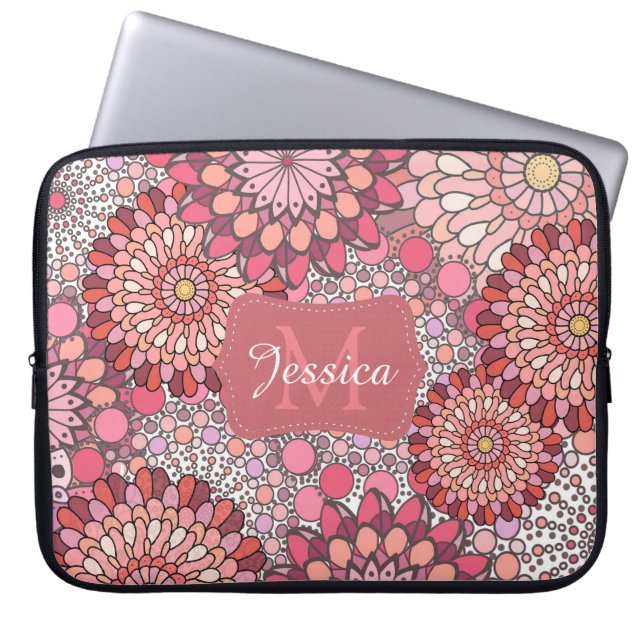 Housse Pour Ordinateur Portable Abstract Mandala Flowers Pattern Pink Personalised (Devant)
