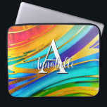 Housse Pour Ordinateur Portable Abstrait de couleurs d'art moderne et métal or<br><div class="desc">Ce design de pochette d'ordinateur portable d'art abstrait moderne attire l'oeil et fait une véritable déclaration avec ses riches couleurs et textures de bijoux,  entrelacées avec un faux métal or. Vive et stupéfiante. Ajoutez un nom et une initiale pour le personnaliser. Créé par Simply Farmhouse Press.</div>