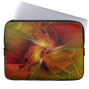 Housse Pour Ordinateur Portable Abstrait Rouge Orange Brown Vert Fractal Art Flowe