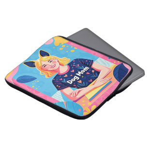 Housse Pour Ordinateur Portable Abstraite mère de chien en bleu rose