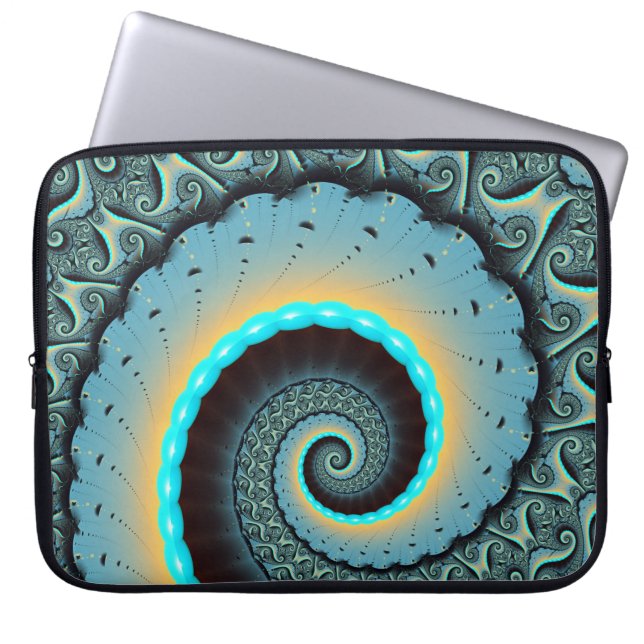 Housse Pour Ordinateur Portable Abstraite spirale d'art fractal bleu turquoise ora (Devant)