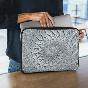 Housse Pour Ordinateur Portable Abstraite spirale gris clair monochrome