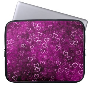 Housse Pour Ordinateur Portable Abstraits beaux coeurs sur bac pourpre en détresse
