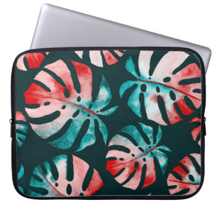 Housse Pour Ordinateur Portable Abstraits Feuilles tropicaux, Aquarelle Lumineuse.