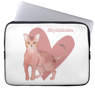 Housse Pour Ordinateur Portable Abyssinian Chat Aquarelle Kitty Pink Heart Ordinat
