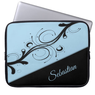 Housse Pour Ordinateur Portable Accentuation personnelle bleu et noir fleur de Cor