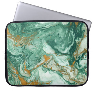 Housse Pour Ordinateur Portable Acrylique vert doré : art de la texture marbré.