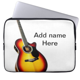 Housse Pour Ordinateur Portable Add you name text brown acoustic guitar editable t
