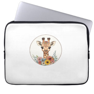 Housse Pour Ordinateur Portable Adorable Giraffe Aux Fleurs