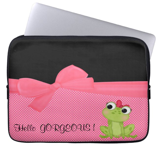Housse Pour Ordinateur Portable Adorable Grenouille mignonne sur Pois-Bonjour magn (Devant)